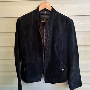 BERNARDO Black Suede leather Jacket fall classic chic EUC washable sz L EUC